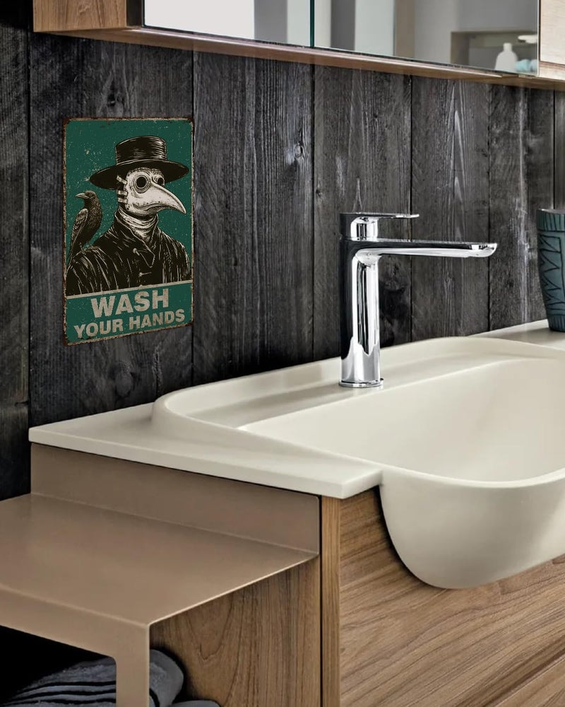 ALKB Gothic Plague Doctor Bathroom Sign 8x12” – "WASH YOUR HANDS" – Gothic Horror Decor, Dark Humor Handwashing Reminder, Novelty Gift - Image 3